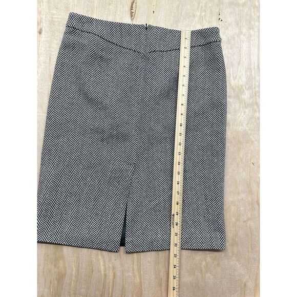 J Crew Wool Skirt Houndstooth Black White Knee Length Sz 6 Lined Academia Preppy - Picture 4 of 5